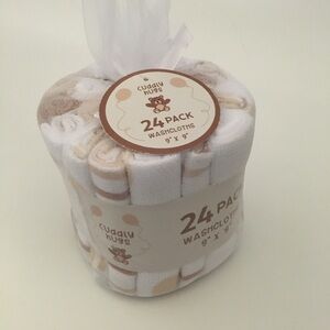 NEW 24 Washcloths Baby Infants Tan White Polyester 9”x9”